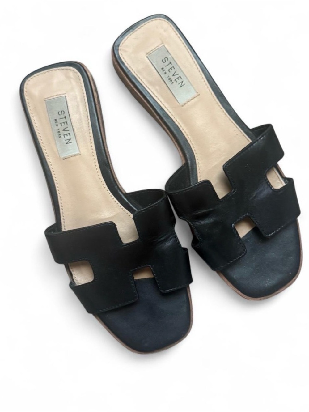 Steven New York Black Slip-On Cutout Slide Sandals